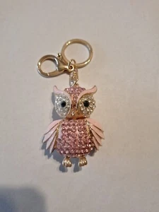 Funkelnder Schlüsselanhänger Ring Handtasche Anhänger groß rosa Eule Vogel Kristalle Strass NEU - Bild 1 von 3