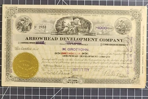 Arrowhead Development Mining Company Stock Certificate Tonopah NV 1928 - Picture 1 of 10