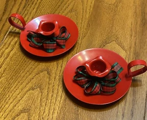Red Metal Chamber Style Christmas Candlesticks - Picture 1 of 6