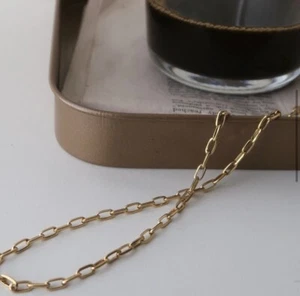14K Gold Paper Clip Chain Over silver Necklace - Unisex 18” Chain - Picture 1 of 4