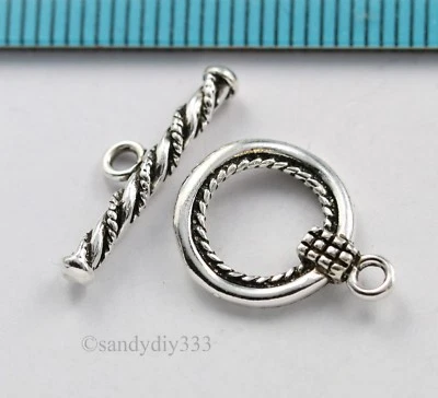 1x OXIDIZED STERLING SILVER TOGGLE ROUND TWIST ROPE CLASP 12mm #2181 - Image 1 of 2