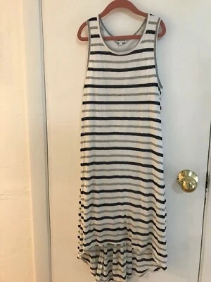 Espléndido Vestido Niñas 12 Súper Lindo Estilo Tanque Blanco Negro Gris Rayas Foto 1 de 4