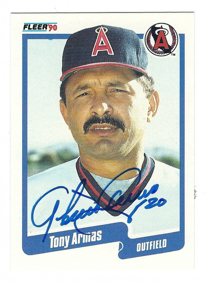 Autographed 1990 Fleer TONY ARMAS California Angels Card #126 w/ Show Ticket - Image 1 of 1