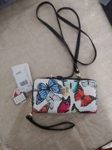 Sasha New York Butterfly White Wallet Wristlet Crossbody & Hold Phone 3 Way Wear - Picture 1 of 6