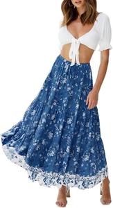Women'S 2025 Summer Bohemian Floral Printed Elastic Waist a Line Maxi Skirt with - Picture 1 of 36