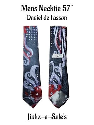 Gravata Daniel de Fasson 100% seda cinza ousado, vermelha, roxa abstrata 57" Jinkz - Imagem 1 de 4