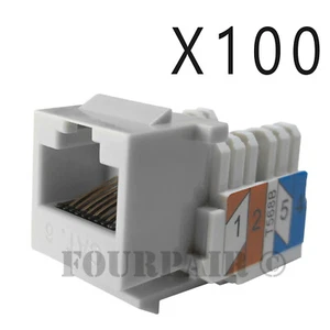 100x Pack Lot CAT6 Network RJ45 Port 110 Punch Down Keystone Snap-In Jack White - Picture 1 of 3