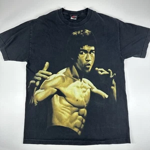 Vintage 2000s Bruce Lee T Shirt Large Enter the Dragon Gold Y2K Big Print - Picture 1 of 4
