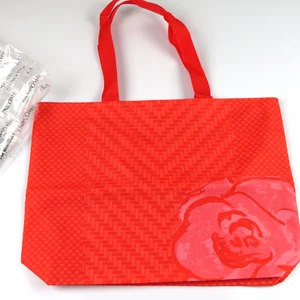 NWT- LANCOME Coral Rose tote bag with blue interior and handles 17.5" X 13" - Picture 1 of 6