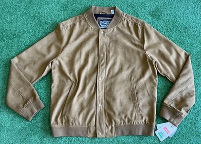 New Levi Faux Suede Varsity Bomber Jacket Size Large Authentic Brown Tan Men DS  - Image 1 of 4