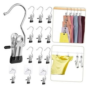 Pant Hangers with Clips, Hanger Clips, Clothes Pins, Space 42 Clips+8 Hooks - Picture 1 of 7