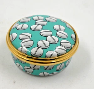 RARE LOVELY HALCYON DAYS ENAMEL PILL BOX ASPIRIN BAYER AG GERMANY SCREW TOP LID - Picture 1 of 3