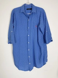Lauren Ralph Lauren Monogram RLL Sleepshirt Womens Large Blue Polka Dot Button - Picture 1 of 11