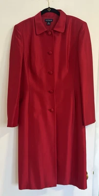 Abrigo Largo Vintage Años 90 Ann Taylor 100% Seda Rojo Granate Botón Forrado Delantero Talla 12 Foto 1 de 4