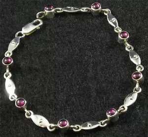 Antik 0,925 Sterlingsilber Art Deco Stil roter Granat Armband 7 1/2" - Bild 1 von 3