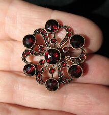 Antique Victorian Bohemian Rose Cut Garnet Cluster Pin / Brooch