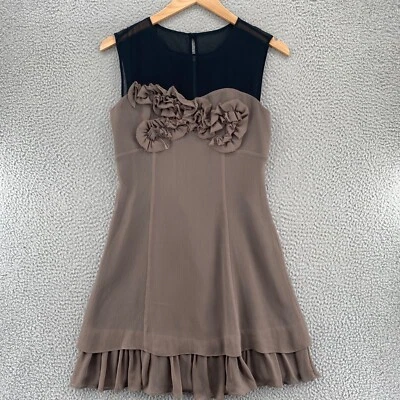 Max & Cleo Dress Women 8 Brown A Line Gauzy Chiffon Frayed Ruffle Hem Sleeveless - Image 1 of 4