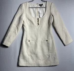 J Crew Sophia Scoop Neck Tweed Dress Women's Size 4 Natural Ivory Career NWT - Picture 1 of 7
