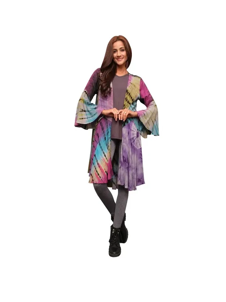 NUEVO CON ETIQUETAS SAGRADO HILOS Cárdigan Tie Dye Boho Hippy Rayón Manga Campana S/M Foto 1 de 1