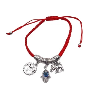 Glücksbringer Hamsa Hand Evil Eye Schenkender Baum Elefant rot verstellbar Armband - Bild 1 von 3