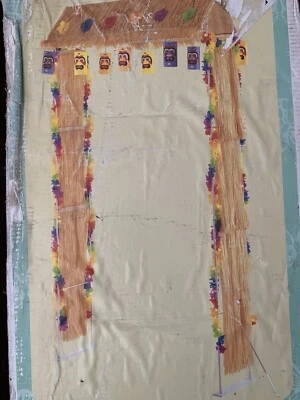 8ft Decorated Lighted Tiki Arch Simulated Raffia Hibiscus Flower Trim Luau Party - Image 1 of 4