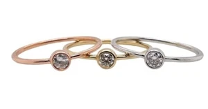 14k Yellow White Rose Gold Natural Diamond Bezel Set Diamond Solitaire Ring - Picture 1 of 20
