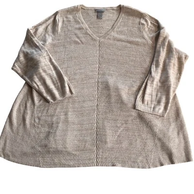 Suéter túnica acanalada beige tostado Catherines mezcla de algodón cuello en V damas Plus 2X Foto 1 de 4