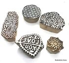 Lot Of 5 Pcs Indian Wooden Textile Stamps Hand Carved Brown Stamp Printing Block