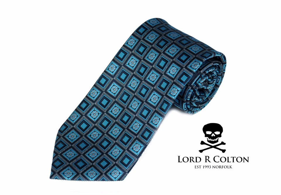 Corbata tejida geométrica negra turquesa Lord R Colton Studio nueva 56 x 3,25 Foto 1 de 3