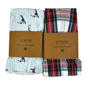J Crew Boxers Men's Medium 2 Pair Skiers and White Tartan Plaid Boxer Shorts - Picture 1 of 4