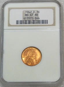 1942 D Lincoln Wheat Cent NGC MS67RD Bright Red Beauty Super Luster PQ #D164 - Picture 1 of 4