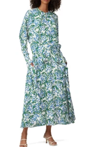 Victoria Beckham Women's Long Sleeve Green Blue Floral Drape Dress Size US 8 - Picture 1 of 21