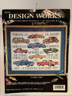 Kit de punto de cruz contado Design Works "Coches clásicos" #9279 hilo de tela de algodón Foto 1 de 4