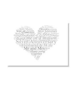 Personalised Silver Wedding 25th Anniversary Word Art Gift - Add Your Own Words - Picture 1 of 8