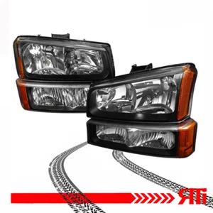 Headlights +Bumper Light Black Amber 4pc 03-06 Chevy Silverado 1500/2500/3500/HD - Picture 1 of 4