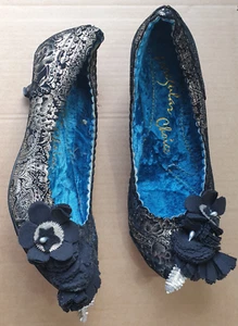Irregular Choice Zapatos de Tacón Bajo Sin Cordones Negro y Plateado EU 36 UK 5 - Imagen 1 de 5