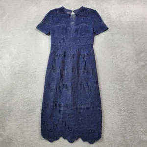 Vestido Vaina Trina Turk Para Mujer 0 Azul Oceano Mezcla Seda Malla Encaje Crochet - Imagen 1 de 13