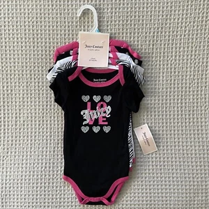 Juicy Couture Baby Girl 5 Piece Bodysuit Set Pink, White & Black Preppy 6-9 Mo - Picture 1 of 9