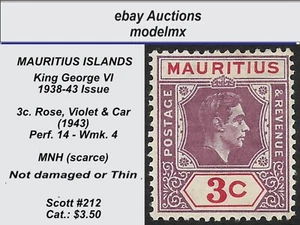 Mauritius - 1938-43, Sc.#212, Re Giorgio VI, MNH, Cat. $3,50 - Foto 1 di 2