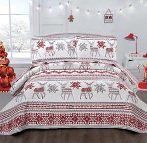 Full/Queen Christmas Bedding Christmas Deer Bedding Sets Reindeer Quilt Holiday - Picture 1 of 8