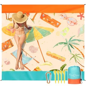 Beach Blanket, Waterproof Sandproof Extra Large Beach Mat 83" X 79" for 2-8 A... - Picture 1 of 9