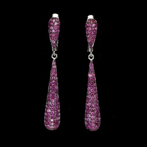 925 Sterling Silver Earrings Ruby Myanmar Round Diamond Cut Gemstone Jewelry - Picture 1 of 14