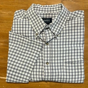 Harbor Bay Big And Tall Mens Button Up Short Sleeved Plaid Shirt Navy/White 2XL - Picture 1 of 16