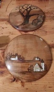 Genuine Myrtlewood Round Plaque Set. Farm & Myrtlewood Tree Plaque. - Picture 1 of 4