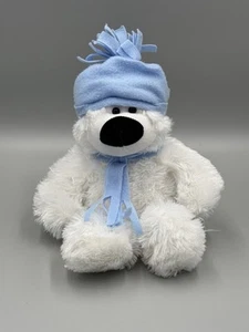 Süßer Eisbär Plüsch mit blauem Schal und Mütze 12 Zoll Stofftier - Bild 1 von 7
