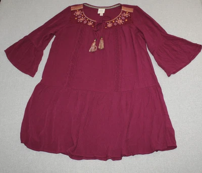 Vestido boho de encaje bordado borgoña talla grande manga campana Knox Rose para mujer Foto 1 de 4