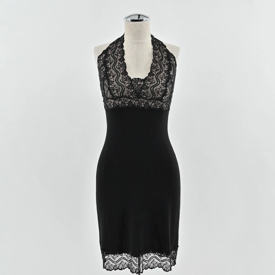 Vestido De Colección Y2k Nicole Miller Encaje Talla 0 Capricho Oscuro Romántico Negro Halter Foto 1 de 4