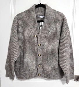 Zara Women's Wool Blended Ribbed Knit Bomber Jacket - Size L - MRSP$100 - Picture 1 of 13