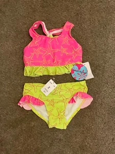 2 Piece Beach Native Bikini Swim Bathing suit Girl Bright Pink Bow Ruffles 6X - Picture 1 of 5