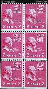 US ADAMS 2¢ BOOKLET PANE OF 6 MINT NEVER HINGED ORIGINAL GUM SC 806b VFINE - Picture 1 of 2